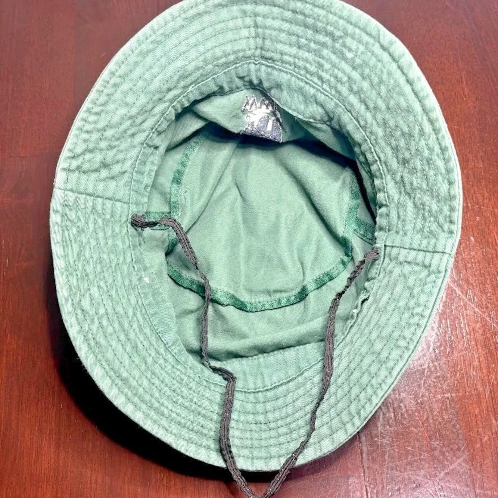 World Wildlife Fund WWF Panda Logo Bucket Hat Green Cotton Chin Strap Vintage
